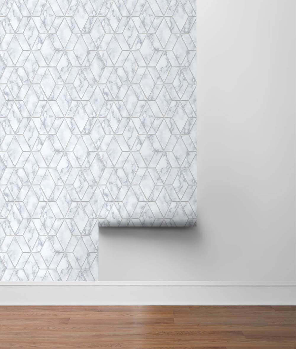 NextWall Marble Tile Peel & Stick Wallpaper - Silver