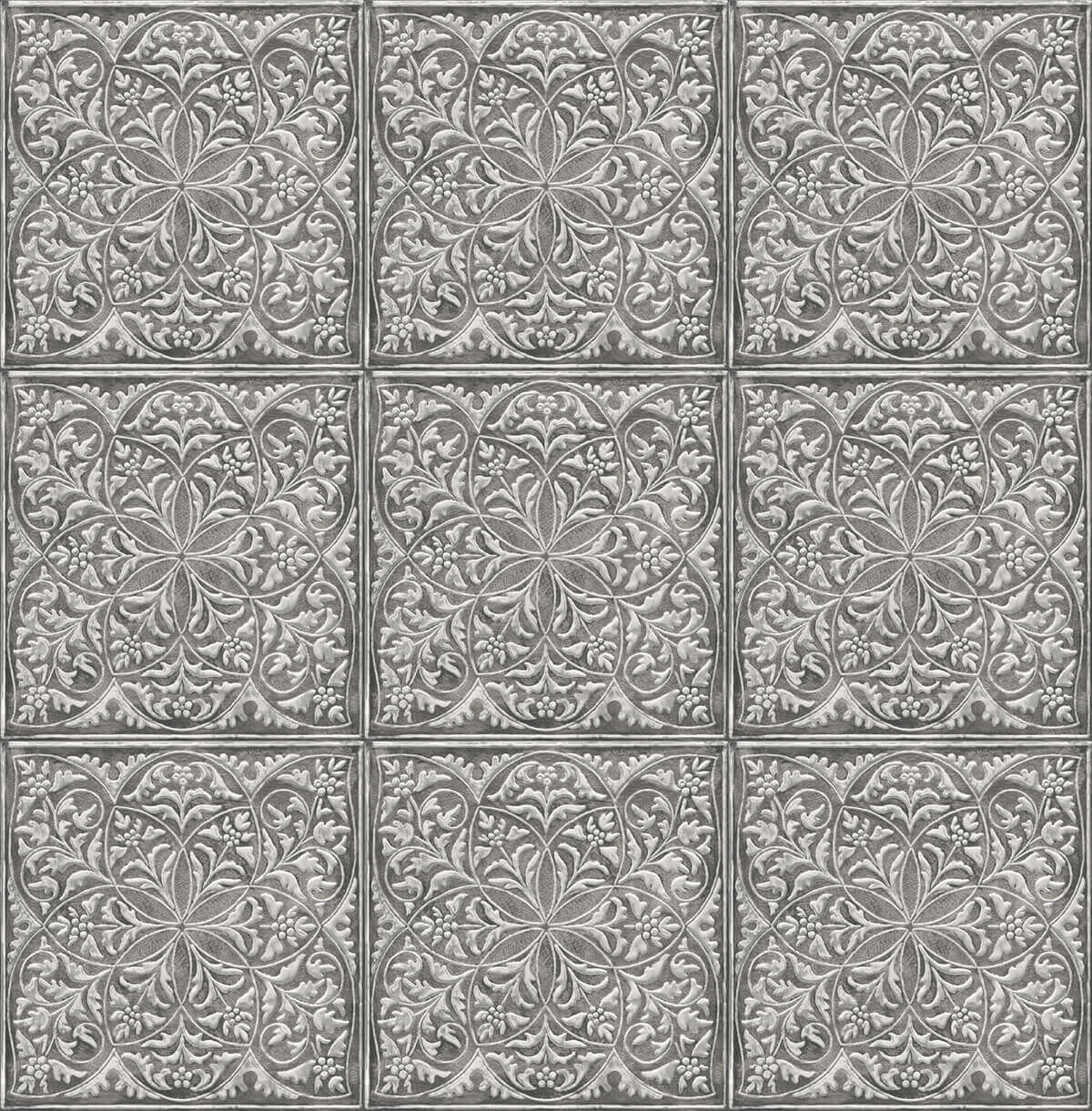 NextWall Faux Embossed Tile Peel & Stick Wallpaper - Silver