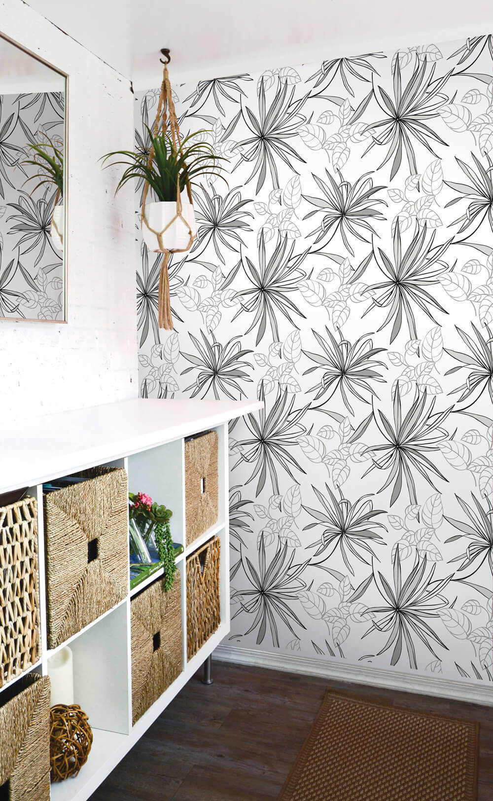 NextWall Spider Plants Peel & Stick Wallpaper - Gray
