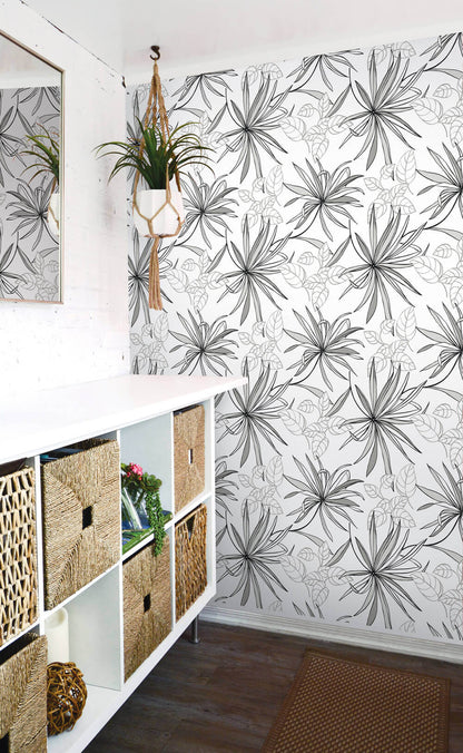 NextWall Spider Plants Peel & Stick Wallpaper - Gray