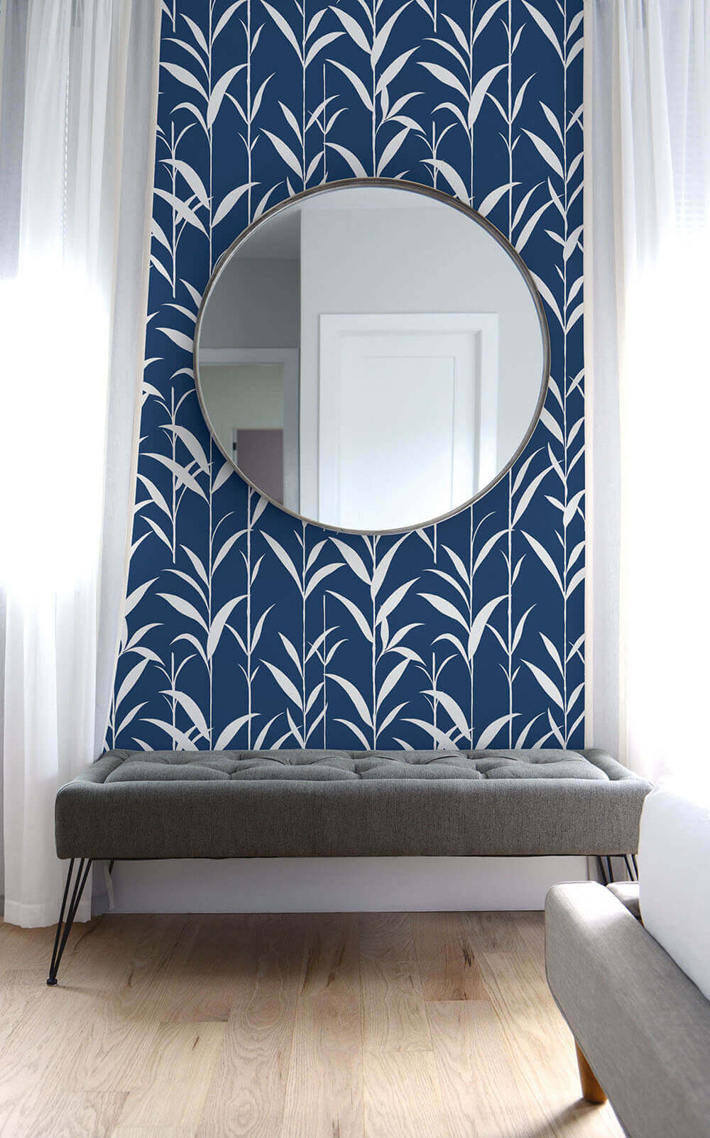 NextWall Bamboo Leaves Peel & Stick Wallpaper - Blue