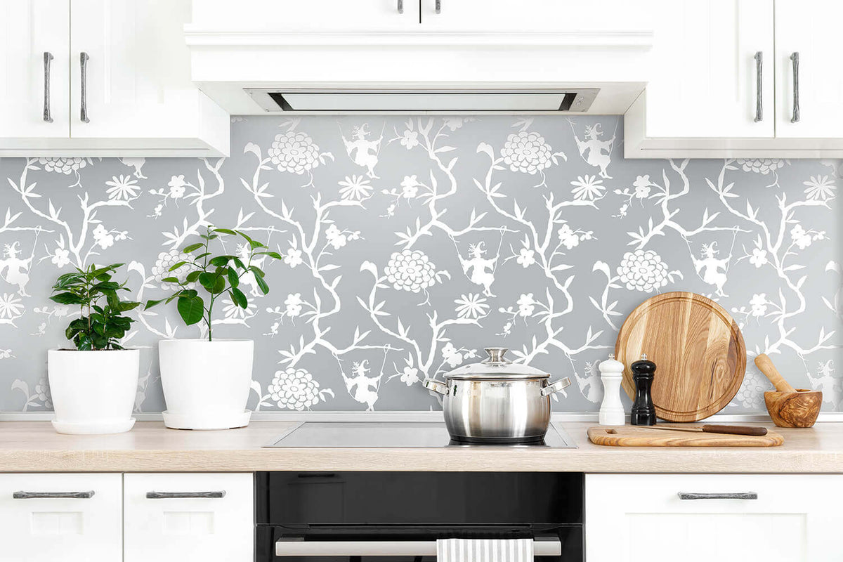 NextWall Chinoiserie Silhouette Peel & Stick Wallpaper - Silver