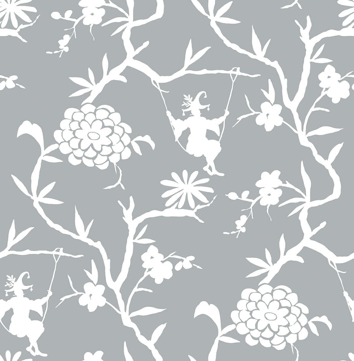 NextWall Chinoiserie Silhouette Peel & Stick Wallpaper - Silver
