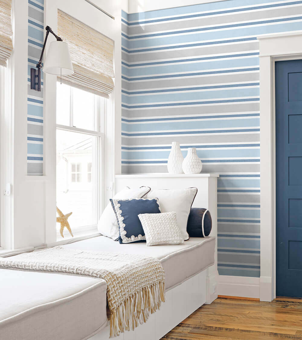 NextWall Linen Cut Stripe Peel & Stick Wallpaper Sample - Blue & Gray