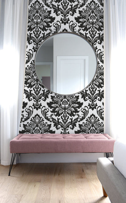 NextWall Damask Peel & Stick Wallpaper - Black & White