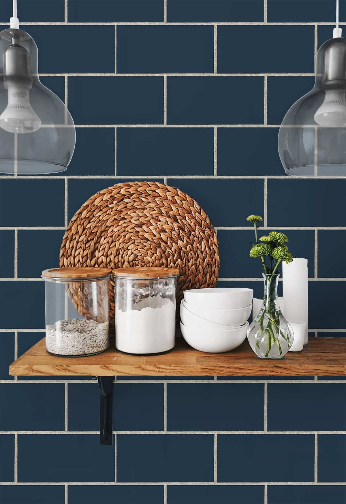 NextWall Retro Subway Tile Peel & Stick Wallpaper - Blue