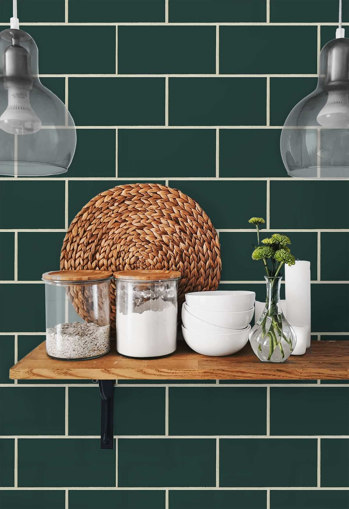 NextWall Retro Subway Tile Peel & Stick Wallpaper - Green