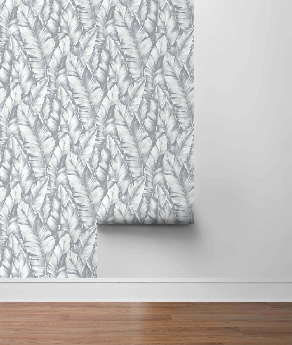 NextWall Baha Banana Leaves Peel & Stick Wallpaper - Gray