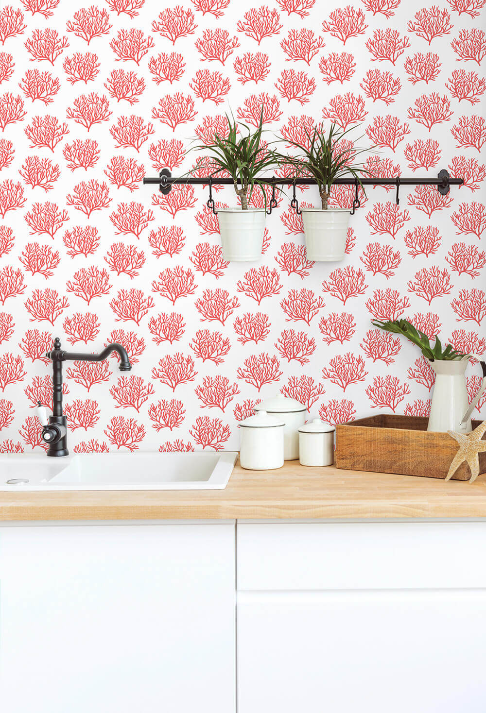 NextWall Coastal Coral Reef Peel & Stick Wallpaper - Red