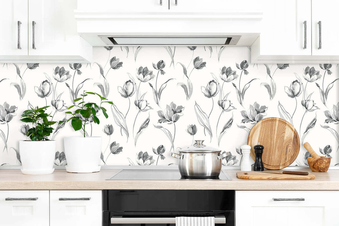 NextWall Tulip Toss Peel & Stick Wallpaper - Black