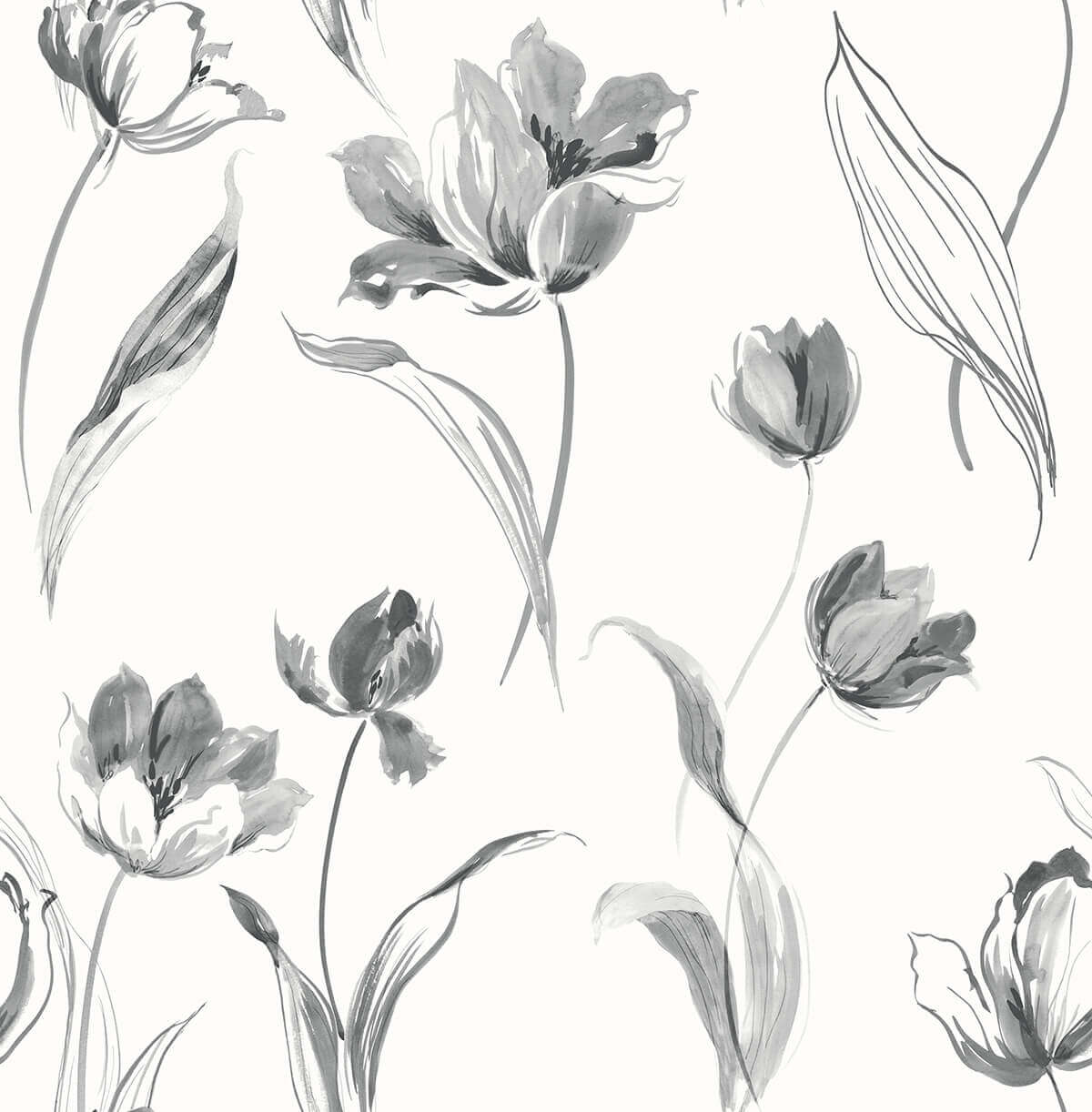 NextWall Tulip Toss Peel & Stick Wallpaper Sample - Black