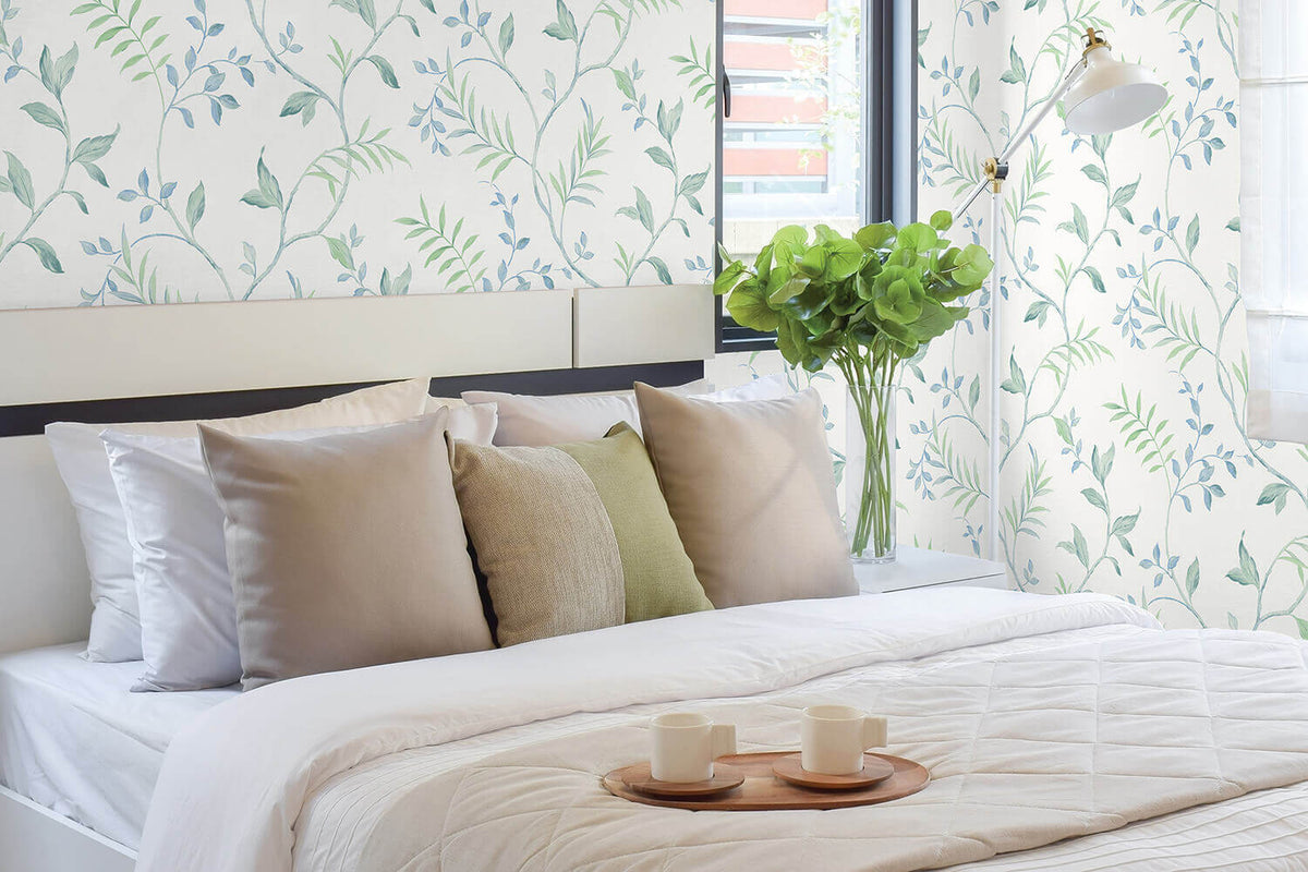 NextWall Watercolor Leaf Trail Peel & Stick Wallpaper Sample - Blue
