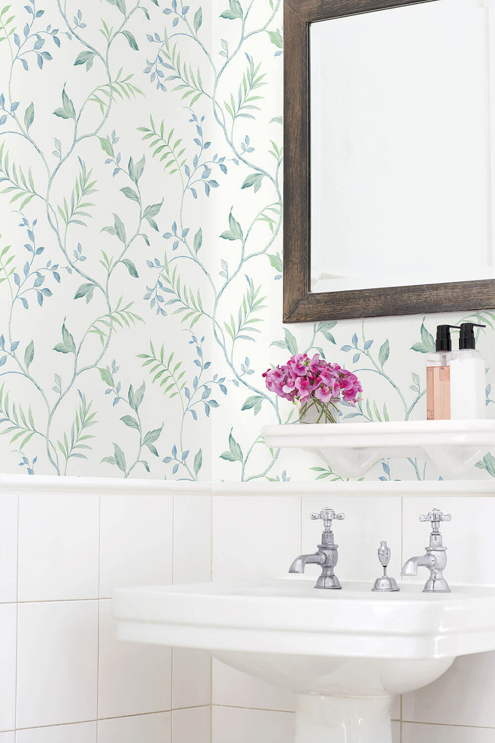 NextWall Watercolor Leaf Trail Peel & Stick Wallpaper Sample - Blue