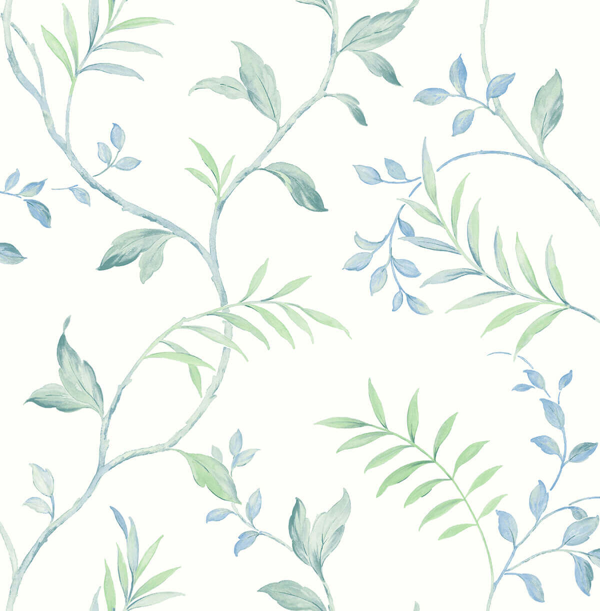 NextWall Watercolor Leaf Trail Peel & Stick Wallpaper Sample - Blue