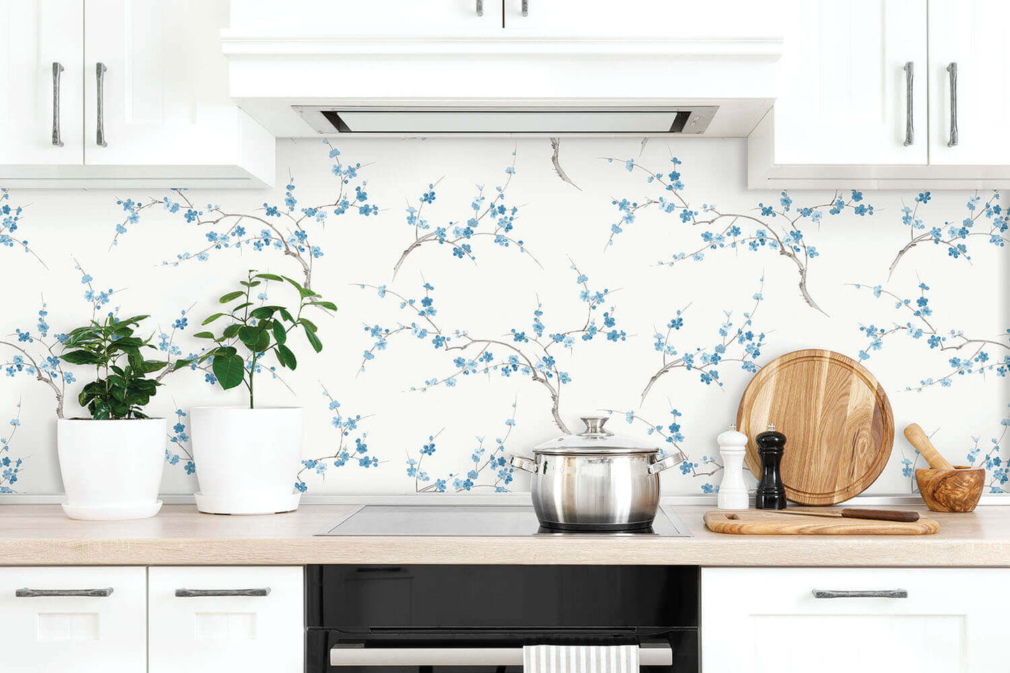NextWall Cherry Blossom Floral Peel & Stick Wallpaper - Blue & White