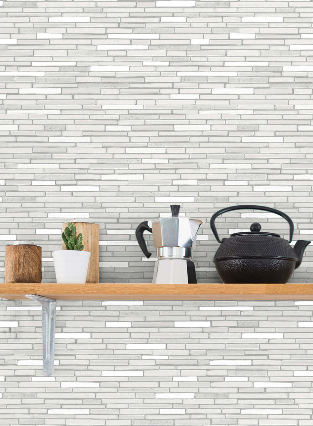 NextWall Faux Mosaic Strip Tile Peel & Stick Wallpaper - White