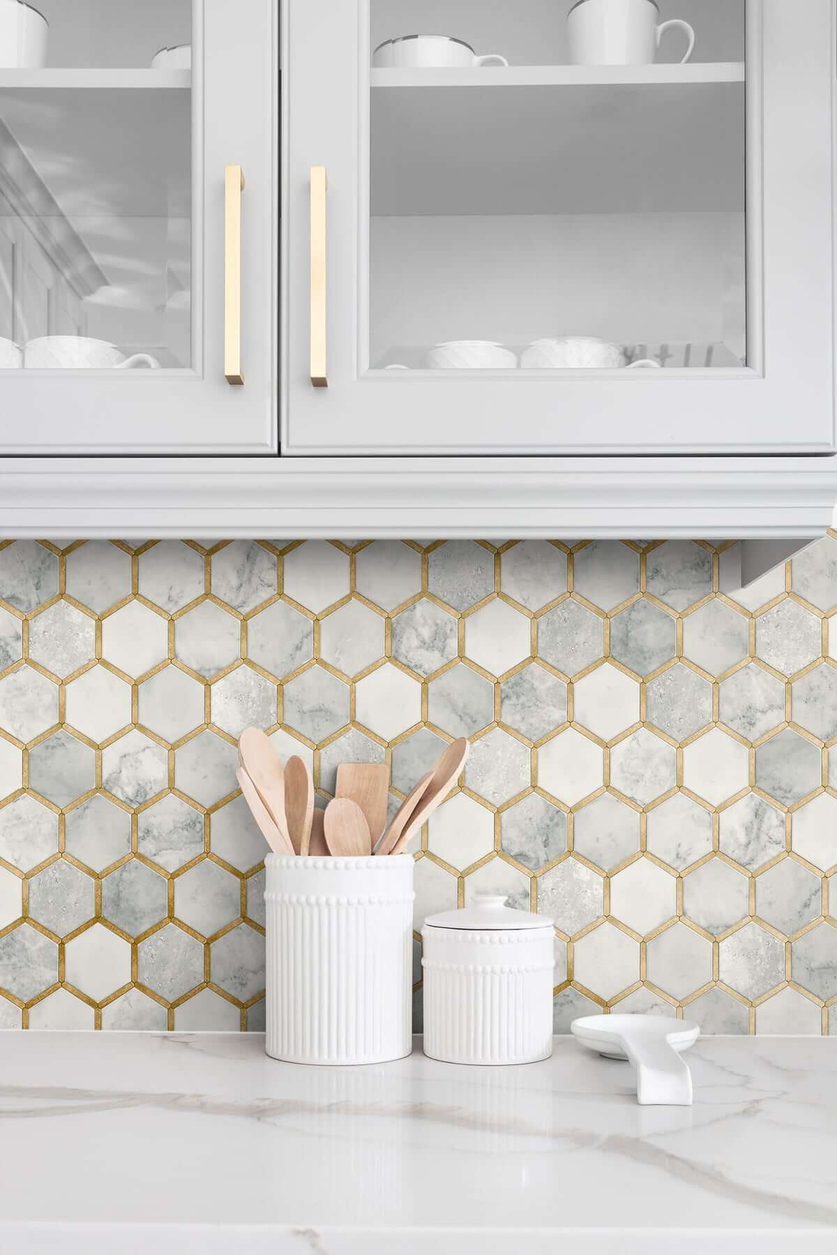 NextWall Inlay Hexagon Peel & Stick Wallpaper Sample - Gold