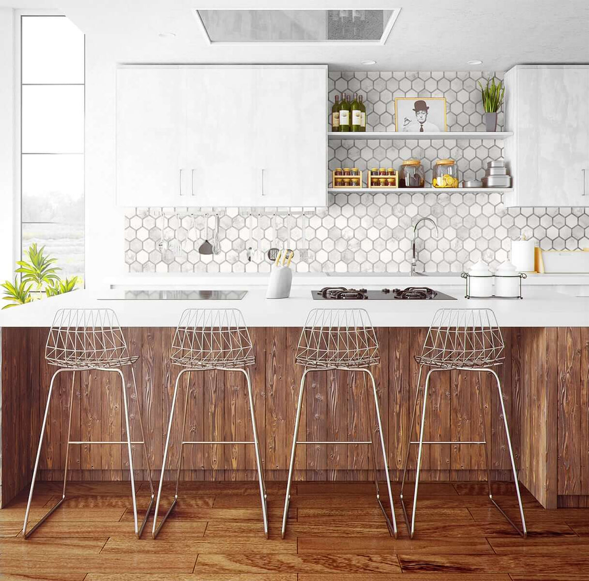 NextWall Inlay Hexagon Peel & Stick Wallpaper - Grey