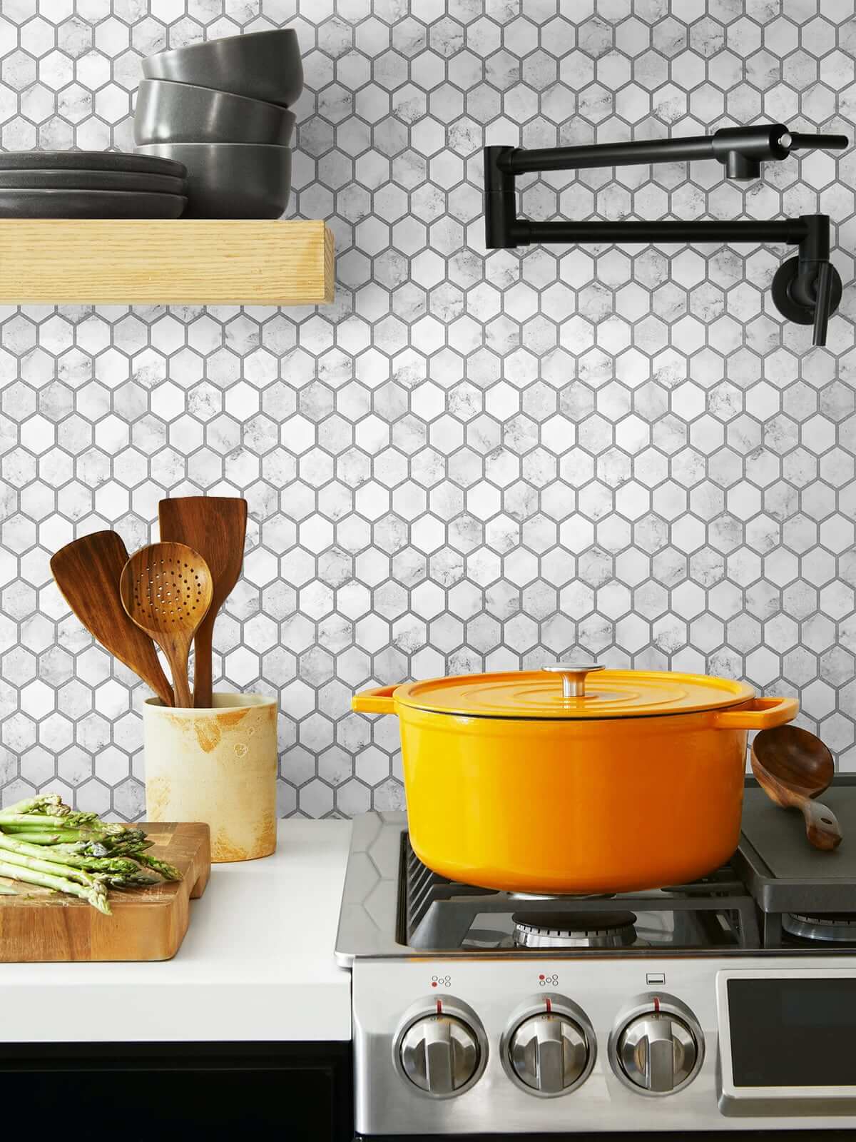 NextWall Marble Hexagon Peel & Stick Wallpaper Sample - Light Grey