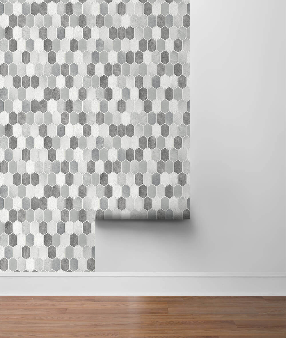 NextWall Brushed Hex Tile Peel & Stick Wallpaper - Silver