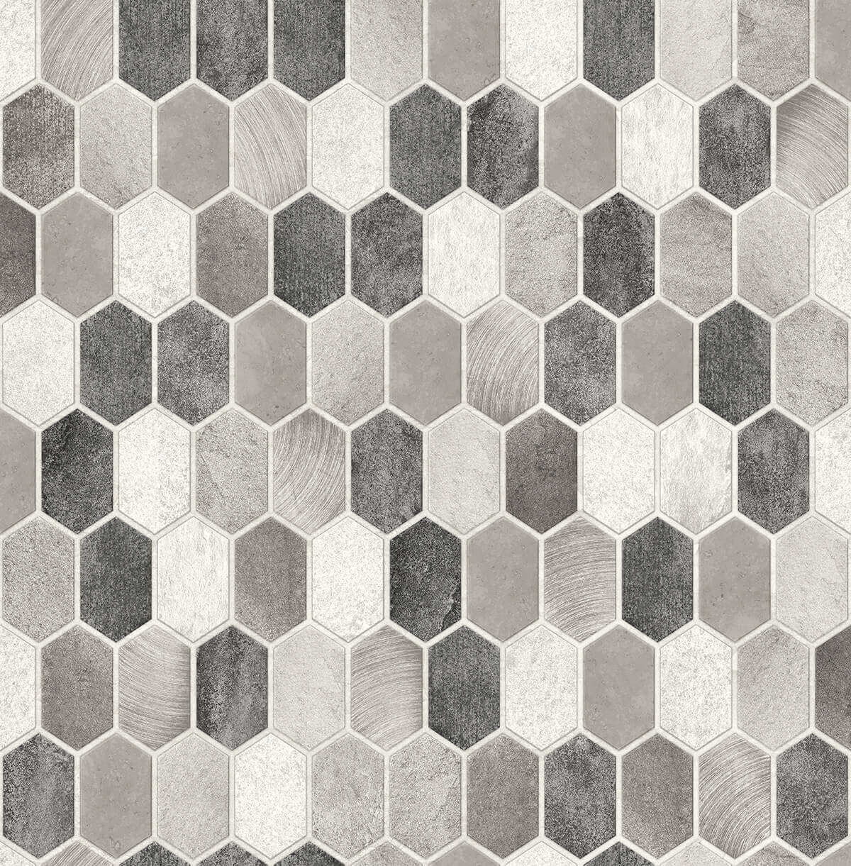 NextWall Brushed Hex Tile Peel & Stick Wallpaper - Dark Silver