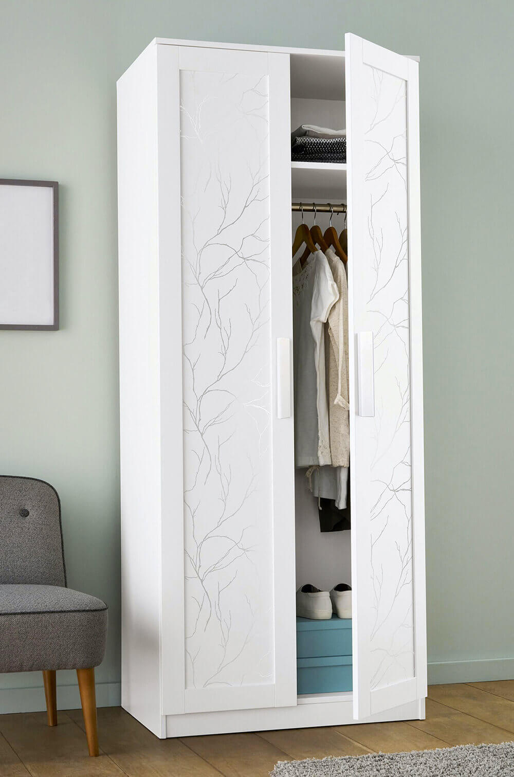 NextWall Delicate Branches Peel & Stick Wallpaper - Silver
