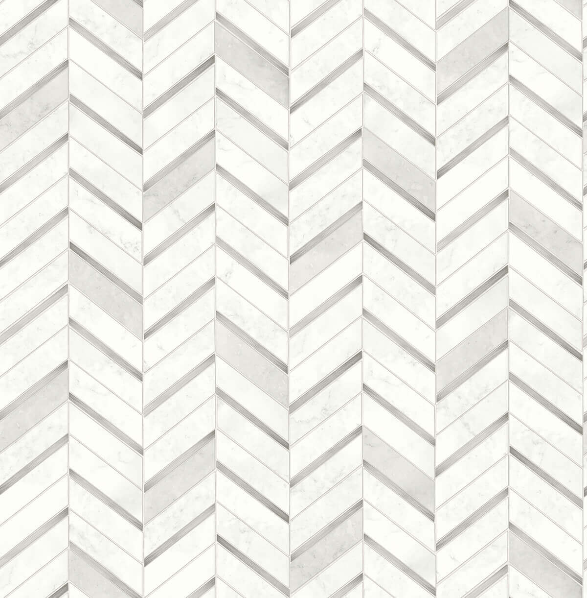 NextWall Chevron Marble Tile Peel & Stick Wallpaper Sample - Silver