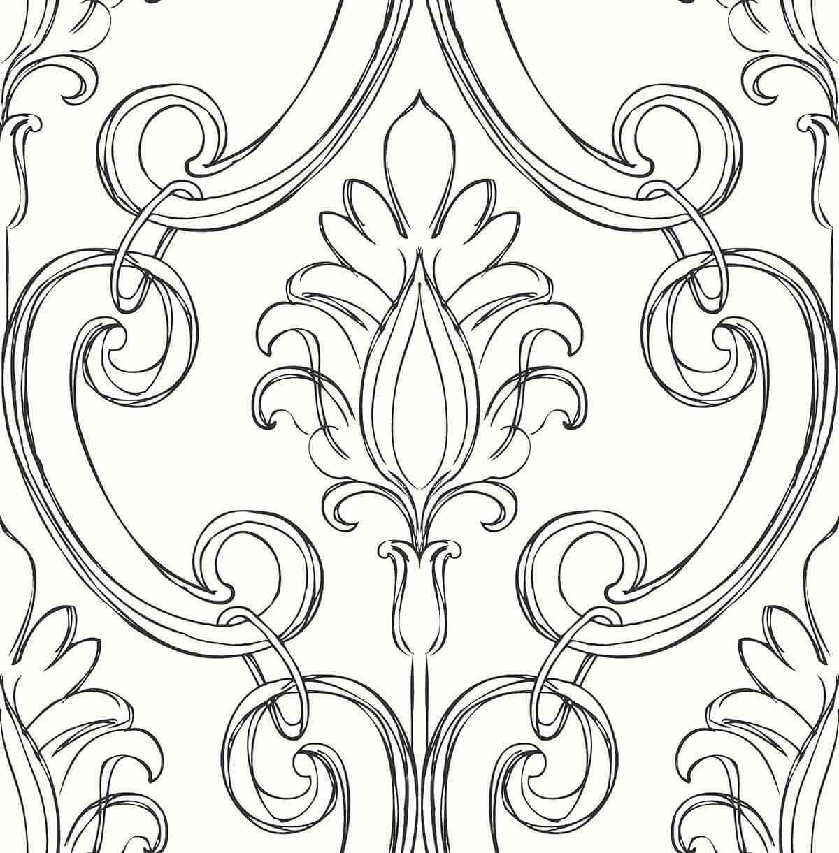 NextWall Sketched Damask Peel & Stick Wallpaper - Black & White