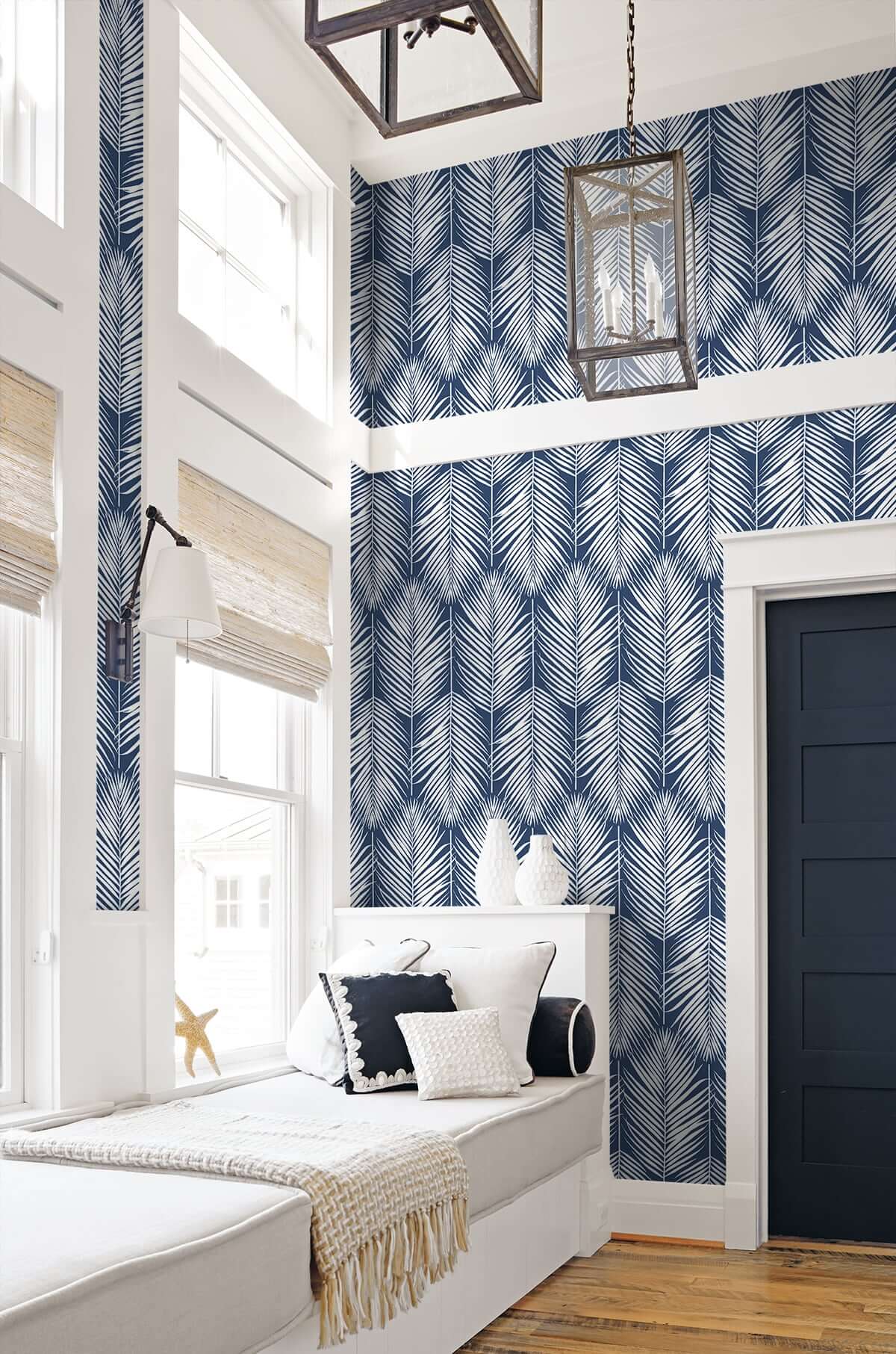 NextWall Palm Silhouette Peel & Stick Wallpaper - Blue