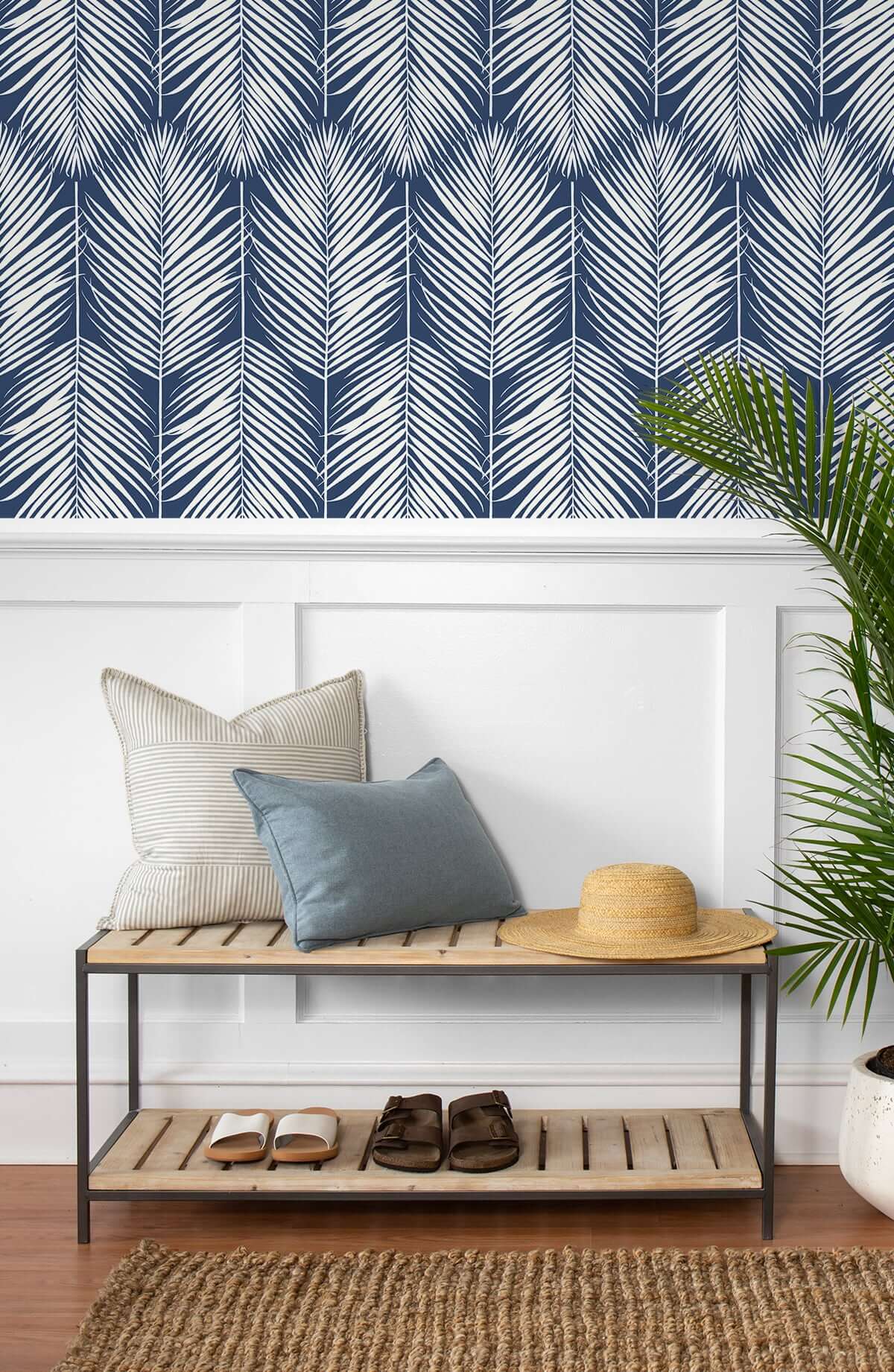 NextWall Palm Silhouette Peel & Stick Wallpaper - Blue