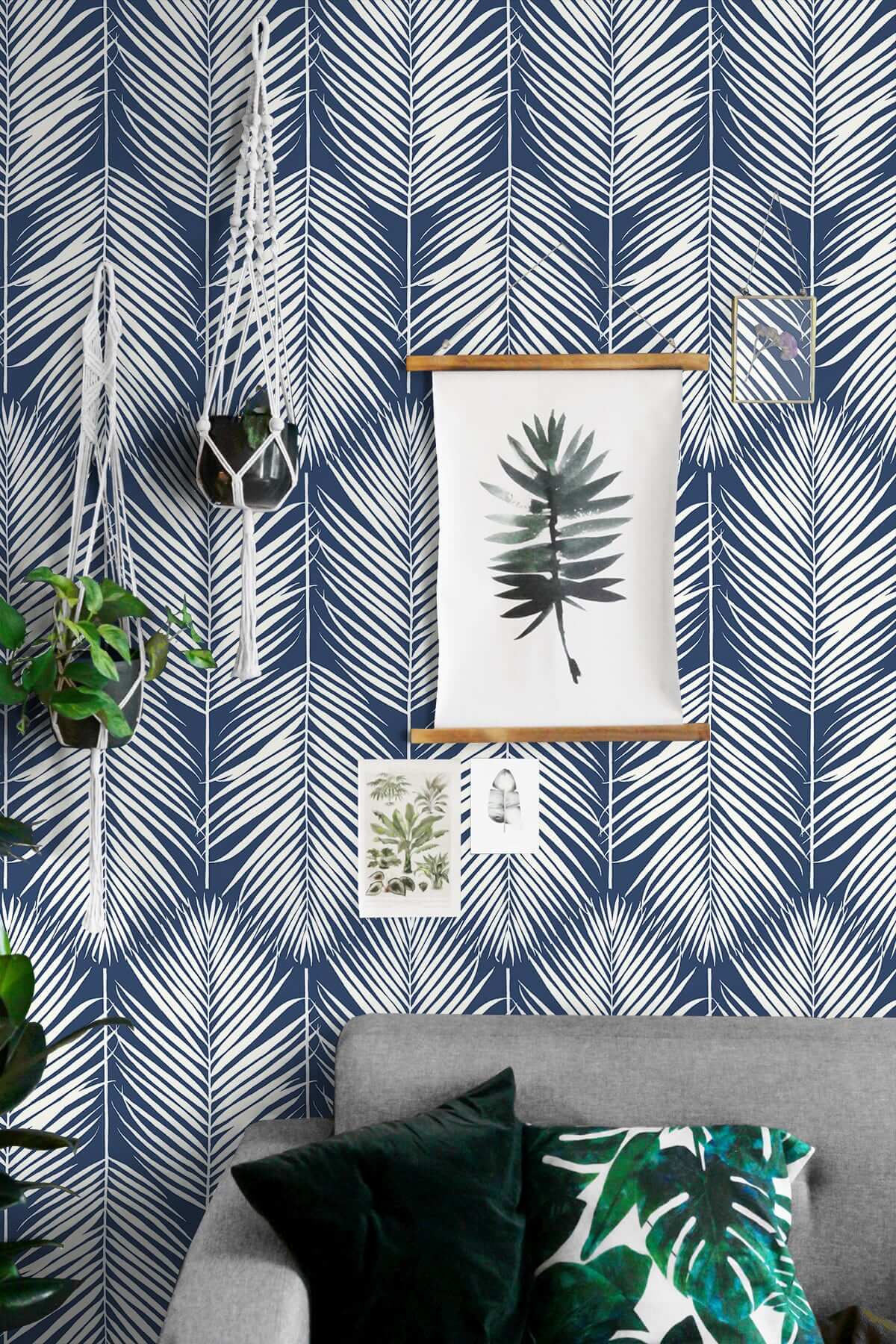 NextWall Palm Silhouette Peel & Stick Wallpaper - Blue