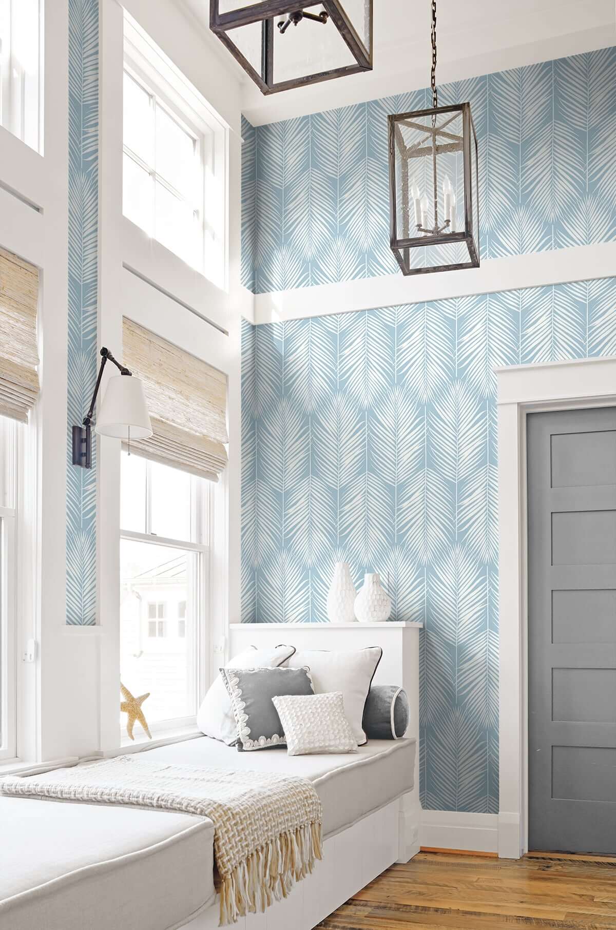 NextWall Palm Silhouette Peel & Stick Wallpaper - Light Blue