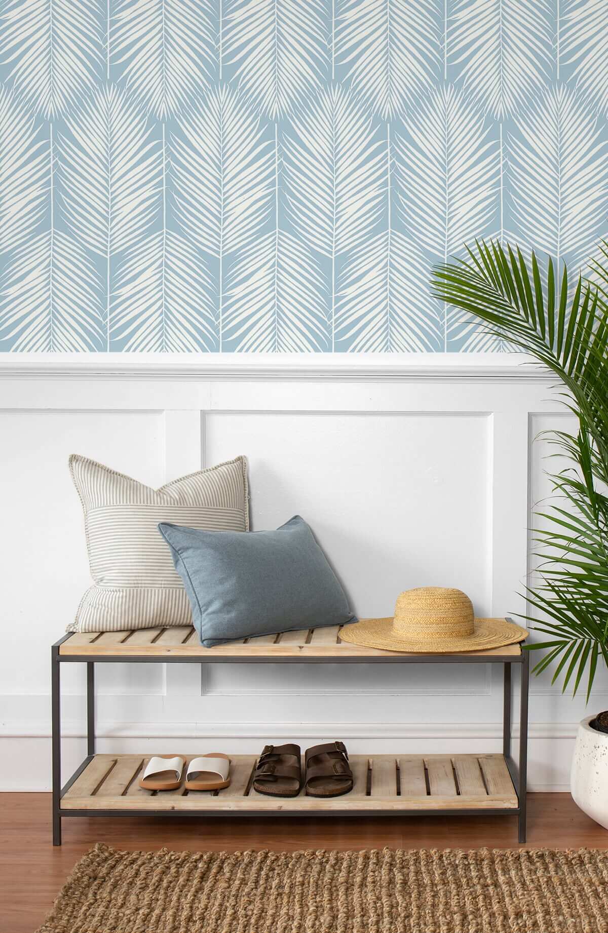 NextWall Palm Silhouette Peel & Stick Wallpaper - Light Blue