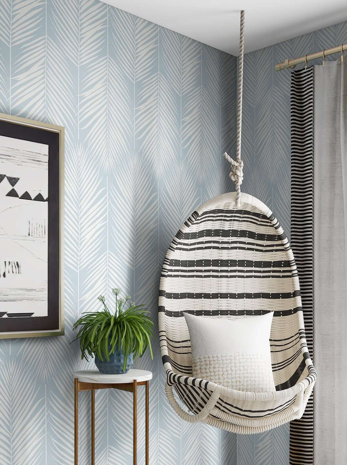NextWall Palm Silhouette Peel & Stick Wallpaper - Light Blue