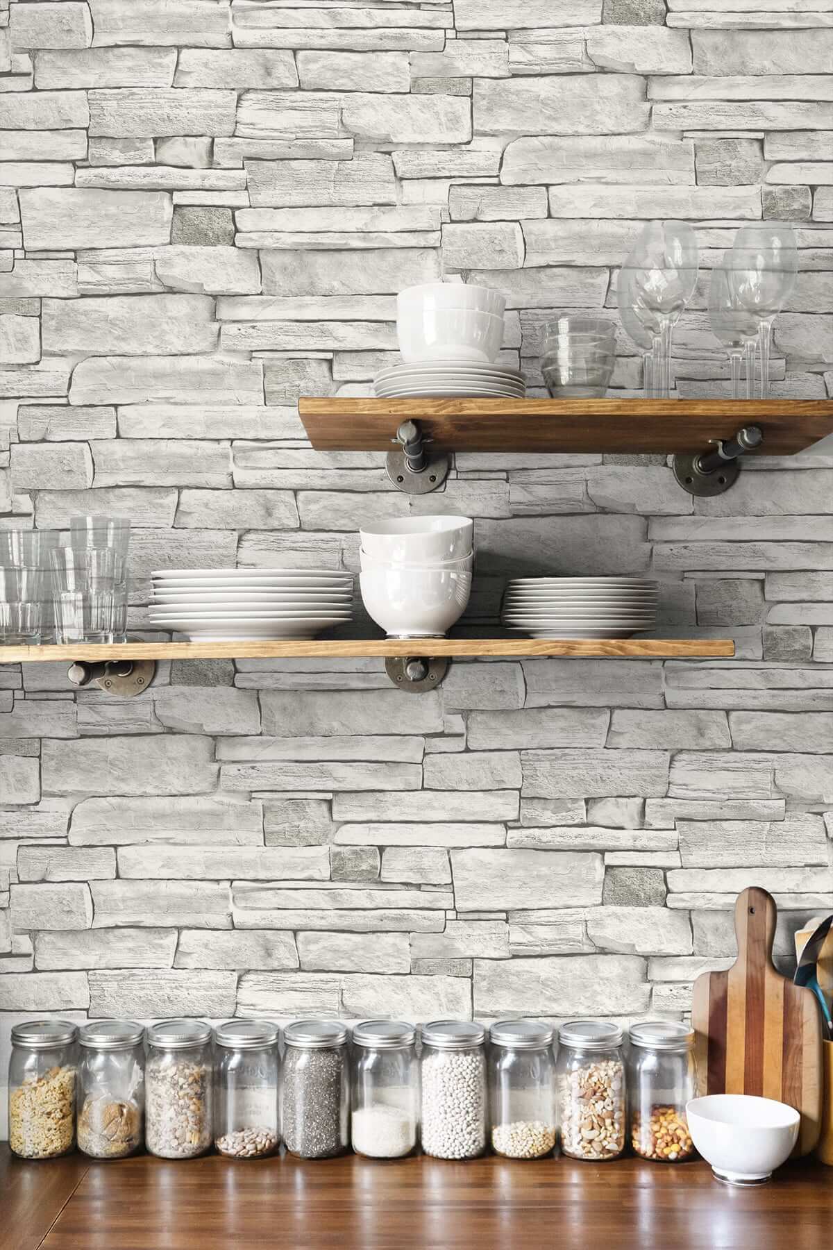 NextWall Stacked Stone Peel & Stick Wallpaper - Grey