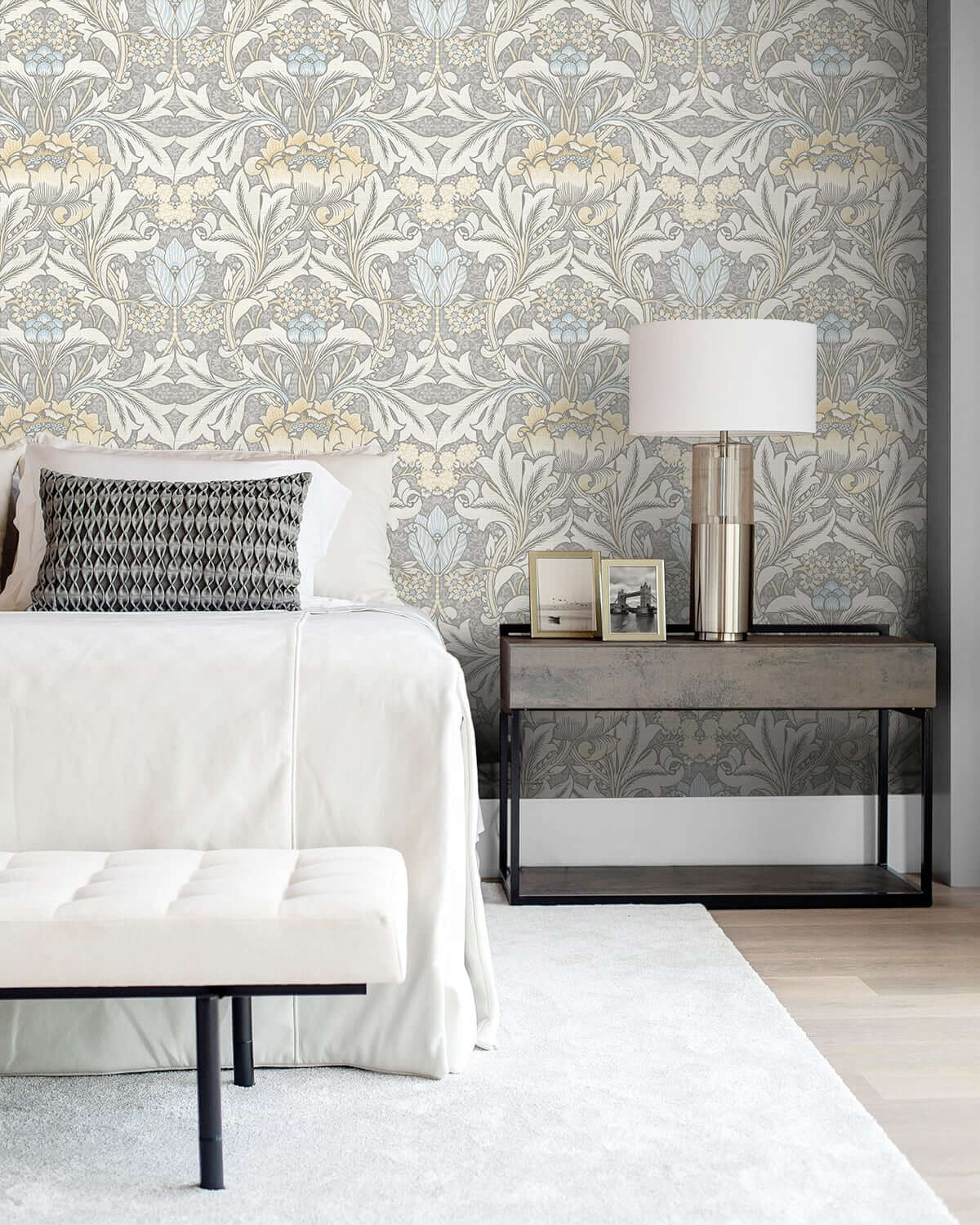 NextWall Morris Flower Peel & Stick Wallpaper Sample - Grey