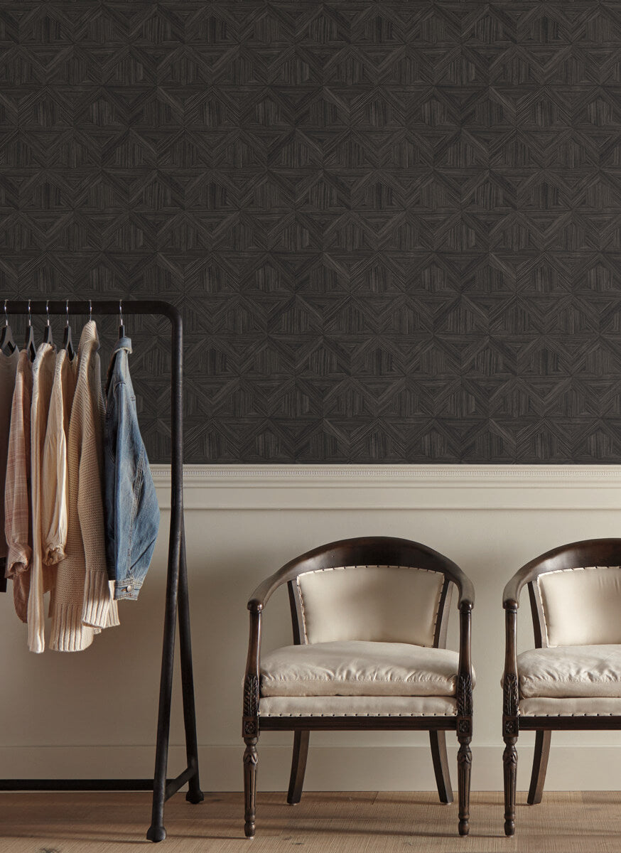 Magnolia Home Open Sheet Parquet Wallpaper - Black