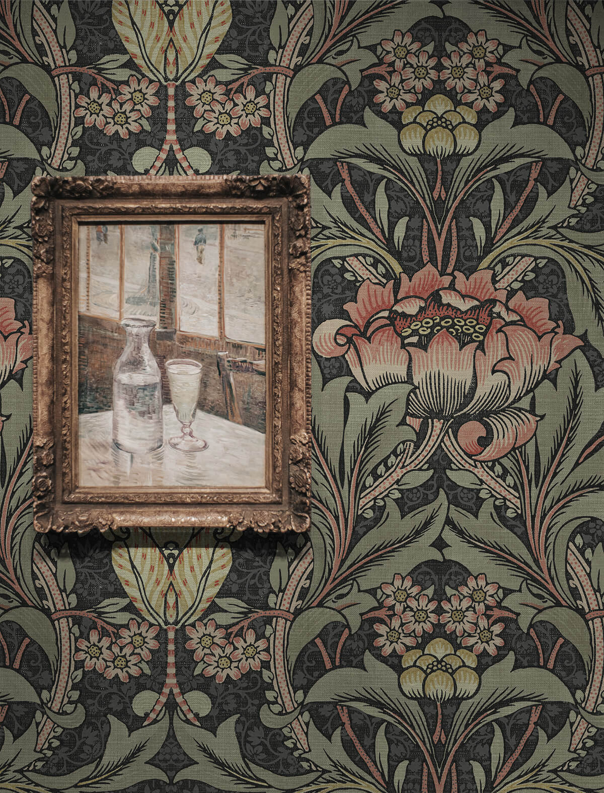Seabrook Acanthus Floral Wallpaper - Charcoal & Rosewood