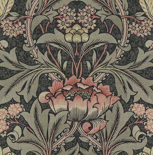 Seabrook Acanthus Floral Wallpaper - Charcoal & Rosewood