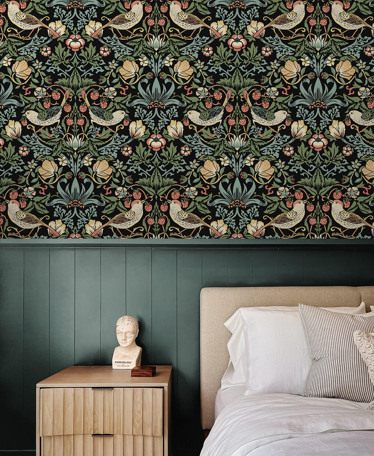 Seabrook Fragaria Garden Wallpaper Sample - Ebony