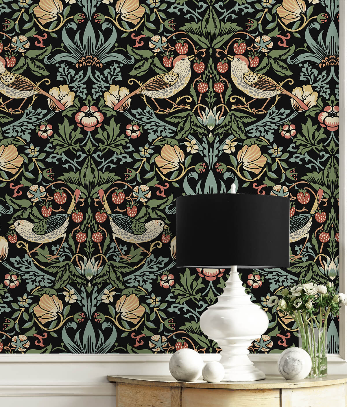 Seabrook Fragaria Garden Wallpaper Sample - Ebony