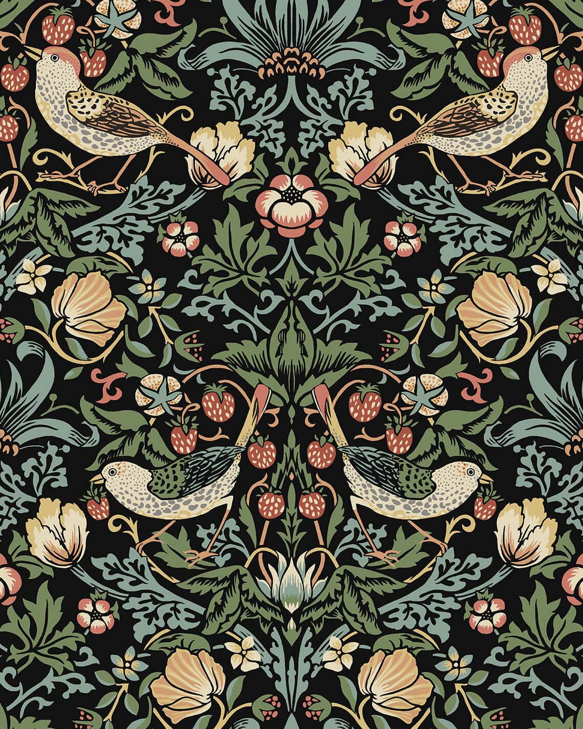 Seabrook Fragaria Garden Wallpaper Sample - Ebony