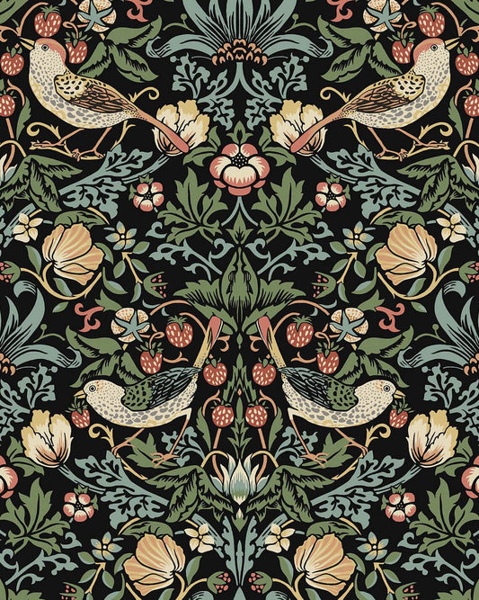 Seabrook Fragaria Garden Wallpaper - Ebony