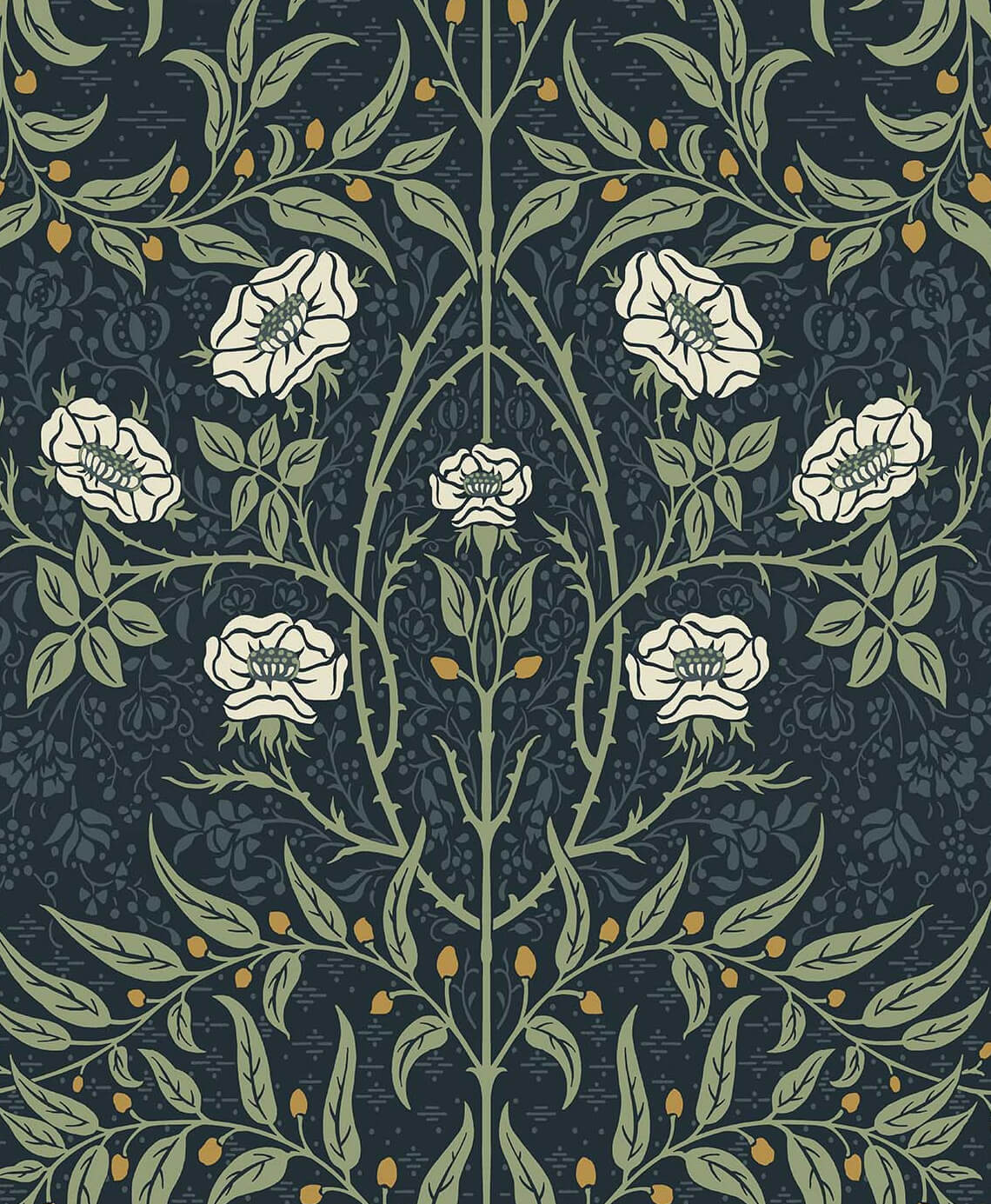 Seabrook Stenciled Floral Wallpaper Sample - Navy Blue & Sage