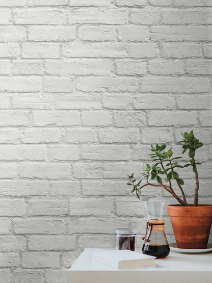 Seabrook Industrial Faux Brick Wallpaper - White