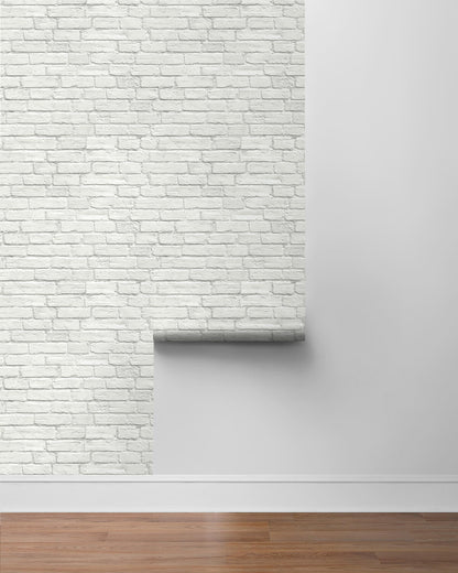 Seabrook Industrial Faux Brick Wallpaper - White