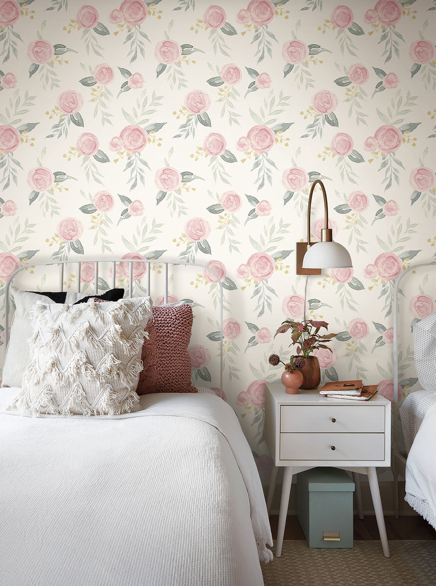 Magnolia Home Watercolor Roses Peel & Stick Wallpaper Sample - Pink
