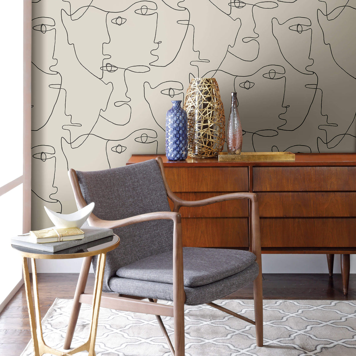 York Pablo Portraits Peel & Stick Wallpaper - Linen & Charcoal