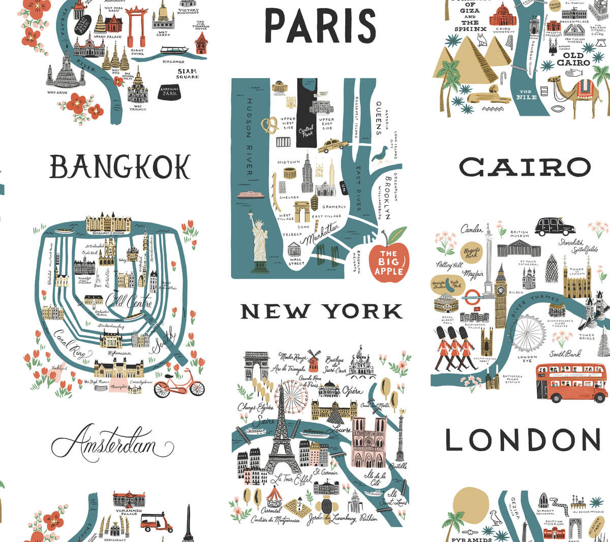 Rifle Paper Co. City Maps Peel & Stick Wallpaper - Blue & Red