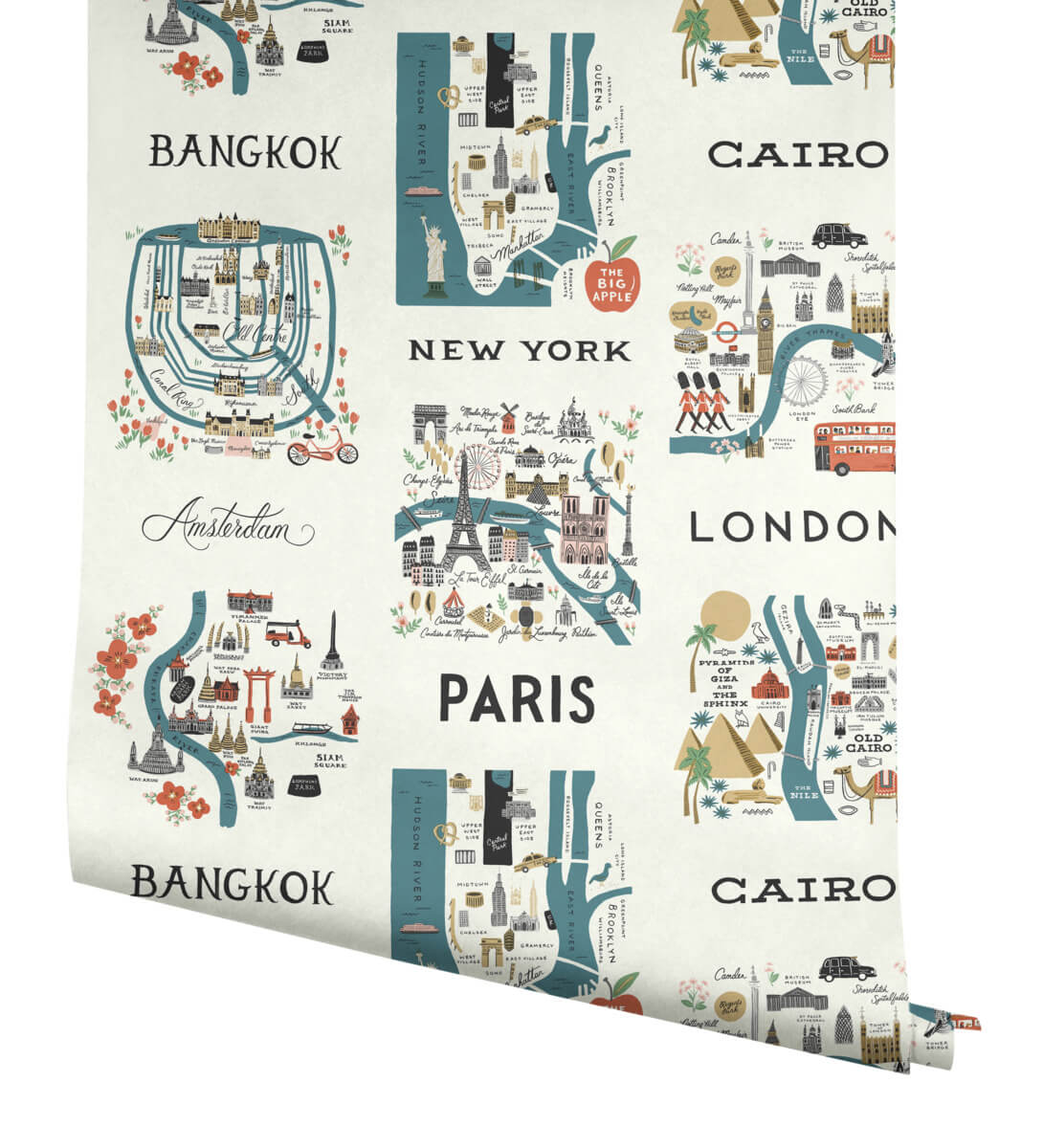 Rifle Paper Co. City Maps Peel & Stick Wallpaper - Blue & Red